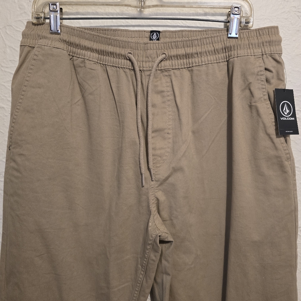 VOLCOM Mens Khaki Jogger Pant Sinched Cuff Stretch Waistband Casual Gorp Size L - Picture 5 of 15